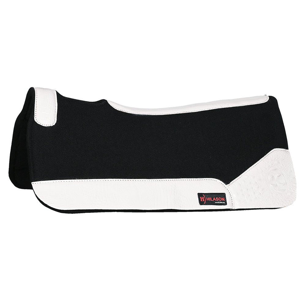 Western Wool Felt Horse Saddle Pad W/ White Alligator Print Leather