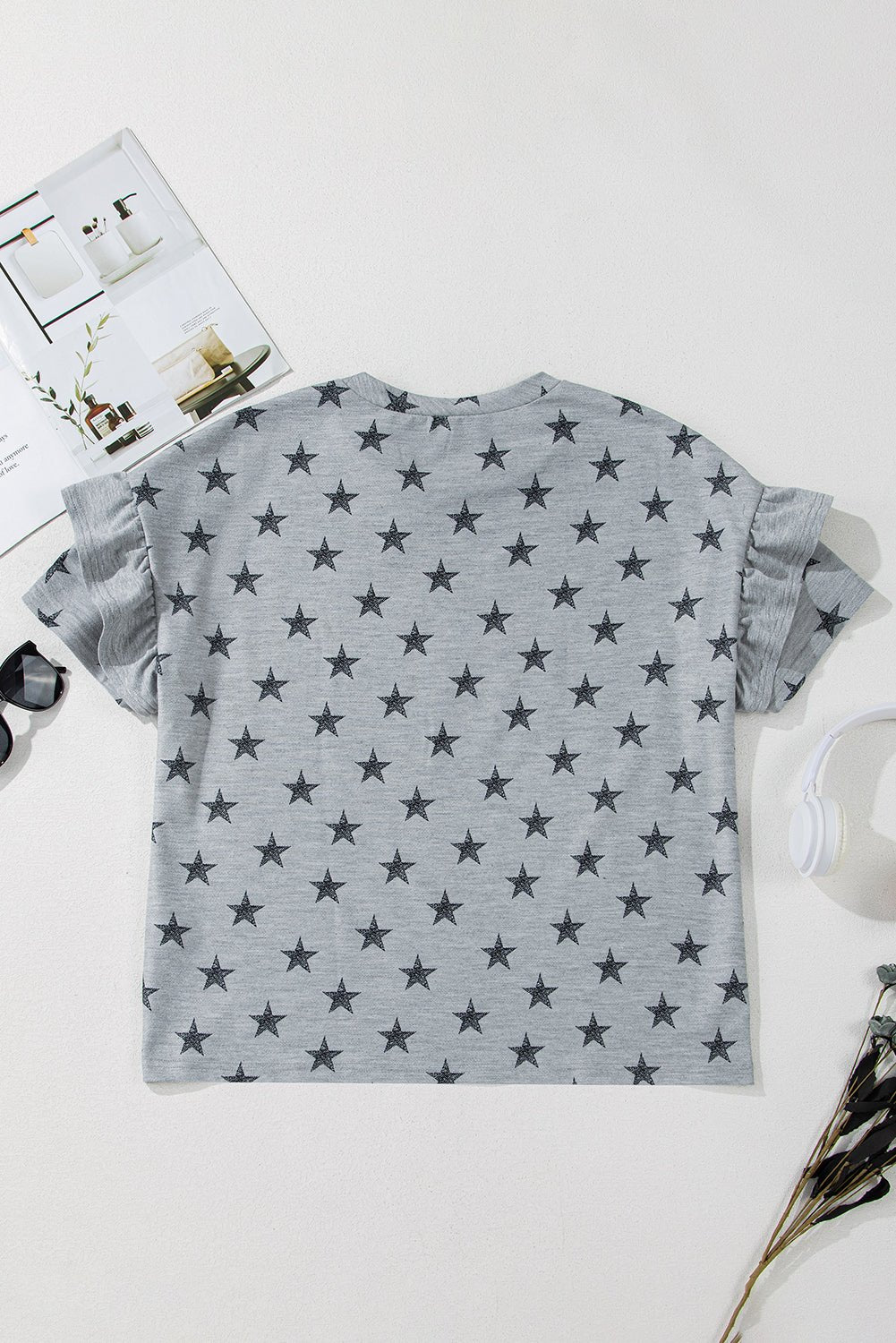 Joelle Star Ruffled Sleeve Crew Neck Top