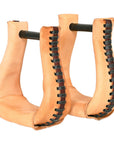 HILASON Western Saddle Bell Oil Leather Horse Saddle Stirrups Neck 3-Inch | Western Saddle Stirrups | Leather Horse Stirrups  | Trail Riding Stirrups | Laced Leather Stirrups