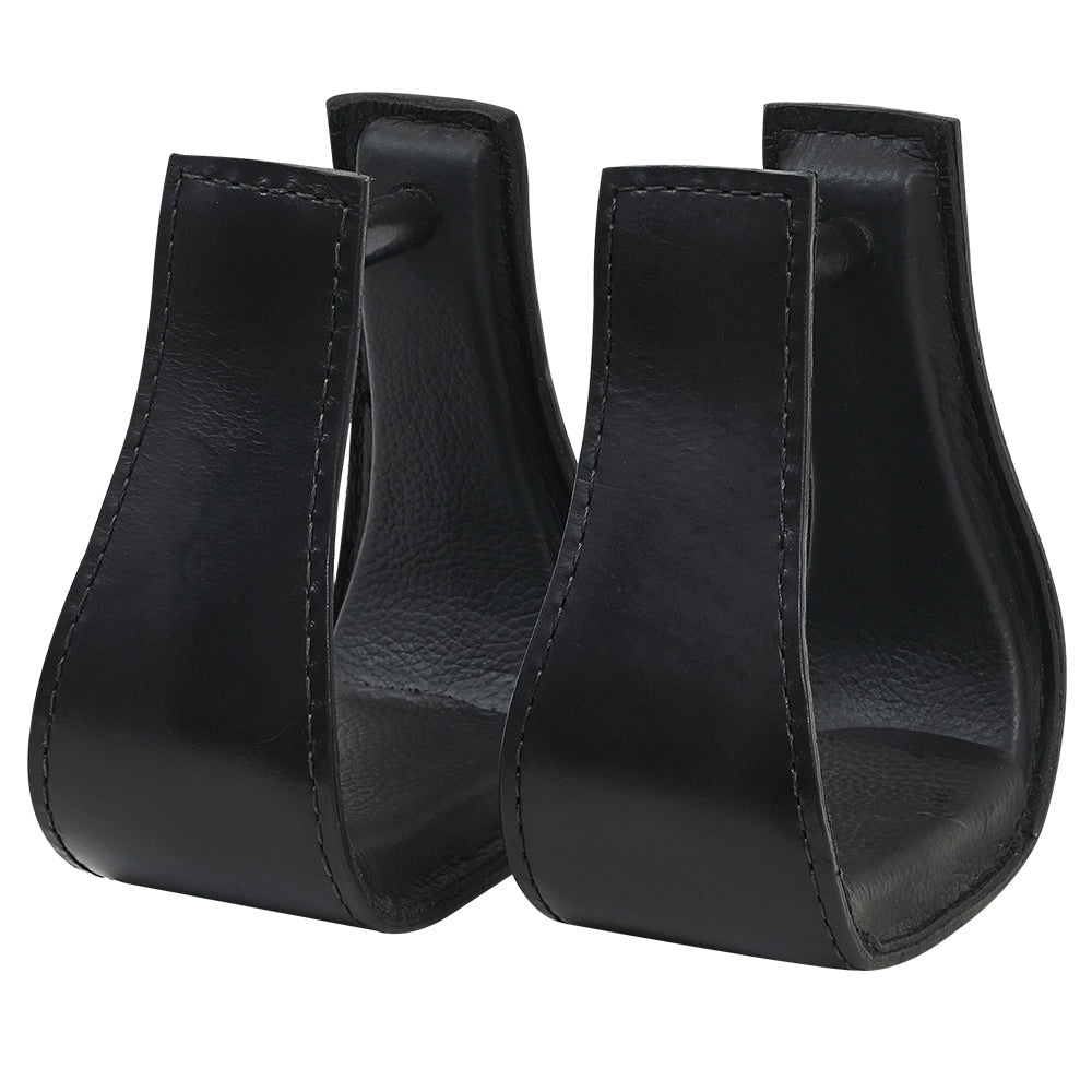 HILASON Western Saddle Black Leather Covered Horse Saddle Stirrups Pair | Leather Horse Stirrups | Full-Grain Leather Stirrups | Wide Tread Stirrups | Stable Riding Stirrups