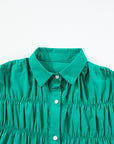 Solid Shirred Ruffle Sleeve Buttoned Mini Dress