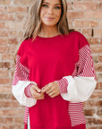 Stripe Leopard Patchwork Long Sleeve Sweatshirt