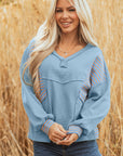 Stripe Patchwork Waffle Knit V-Neck Pullover