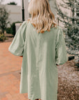 Stripe Patchwork Chest Pocket Mini Shirt Dress