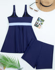 Floral Colorblock Patchwork Bow Sleeveless Swim Dress