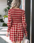 Plaid Smocked Puff Sleeve Mini Dress