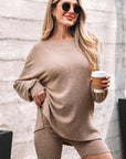 Ribbed Knit Pullover Top and Biker Short Set