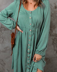 Solid Button-Up Scoop Neck Dress