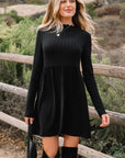 Ribbed Knit Patchwork Long Sleeve Dress