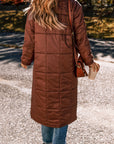 Solid Quilted Stand-Neck Zip-Up Buttoned  Puffer Coat