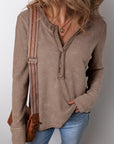 Zahra Waffle Knit Neckline Long Sleeve Top