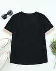 Lace Trim V-Neck Short Sleeve Casual Blouse