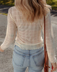 Sheer Plaid Mesh Lettuce Trim Long Sleeve Top