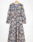 Floral Smocked High Waist Long Sleeve Dress