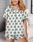 Baha Ranch Turquoise Naja White Satin Ruffle Pajama Set