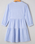 Stripe 3/4 Sleeve Pocketed Tiered Dress