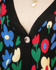 Floral Buttoned V-Neck Cardigan Sweater