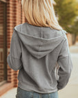 Waffle Zip Up Snap Button Hooded Jacket
