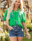 Ayah Floral Tie Split Neck Short Sleeve Blouse
