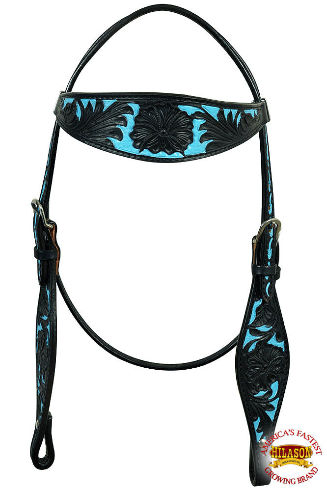 Western Horse Headstall &amp; Breast Collar Tack American Leather Black Turquoise Hilason