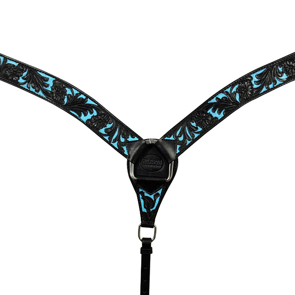 Western Horse Headstall &amp; Breast Collar Tack American Leather Black Turquoise Hilason