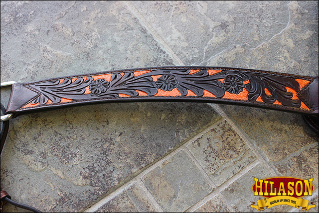 Hilason Western Horse Headstall &amp; Breast Collar American Leather Orange Hand Paint