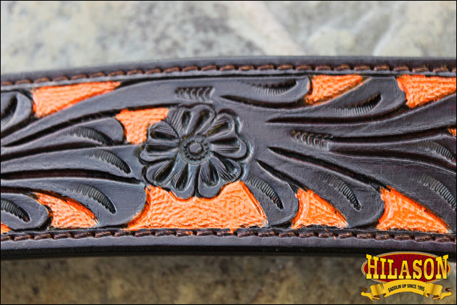 Hilason Western Horse Headstall &amp; Breast Collar American Leather Orange Hand Paint