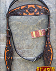 Hilason Western Horse Headstall & Breast Collar American Leather Orange Hand Paint