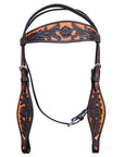 Hilason Western Horse Headstall & Breast Collar American Leather Orange Hand Paint
