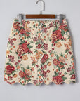 Floral Scallop Hem Button Front Mini Skirt