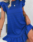 Claire Textured Flutter Sleeve Ruffled Mini Dress