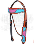 Western Headstall Horse Tack Bridle American Leather Pink Hilason
