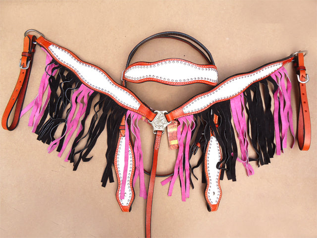 Hilason Western Horse Headstall &amp; Breast Collar American Leather Tan
