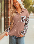 Western Leopard Corded Knit Patchwork Shacket