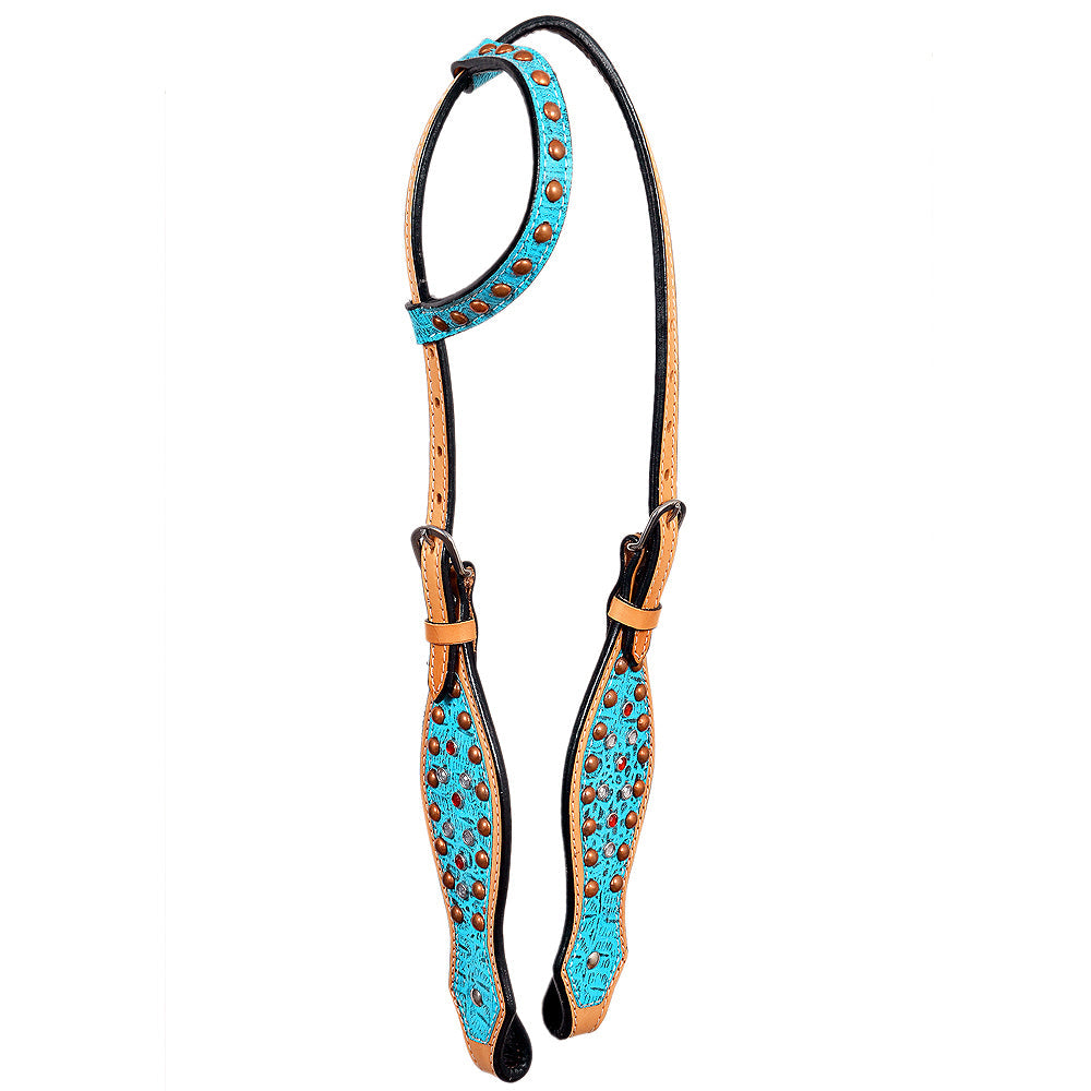 HILASON Western Horse One Ear Headstall Bridle American Leather Crocodile | Headstall for Horses Western | Horse Headstall | Western Headstalls for Horses | Headstalls for Horses | Western Headstall