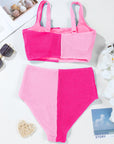 Colorblock Corded Top & High Waist Bikini Set