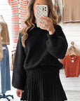 Solid High Neck Sweater and Pleated Mini Skirt Set