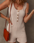Corded Knit Side Pockets Buttoned Sleeveless Romper
