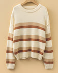 Stripe Reverse Seam Drop Shoulder Baggy Sweater