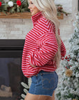 Stripe Fleece Quarter Zip Oversize Sweatshirt