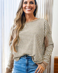 Stripe Thermal Knit Drop Shoulder Top