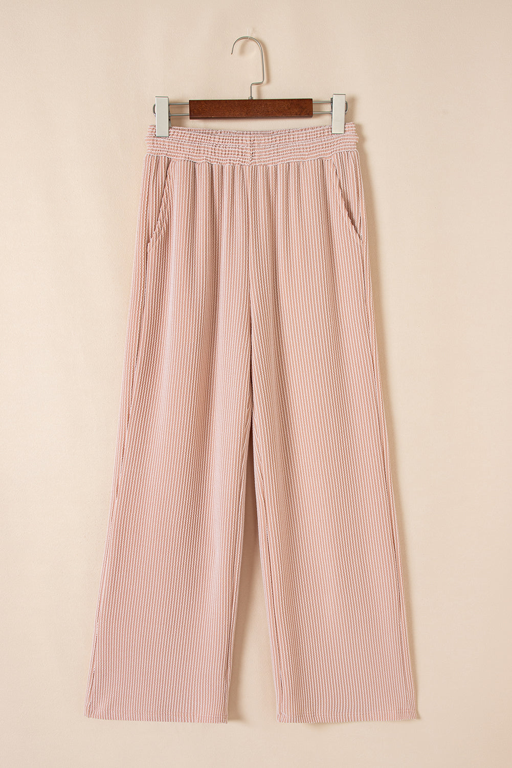 Solid Corded Short Sleeve T Shirt And Wide Leg Pants Set