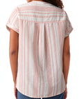Stripe Half Buttoned Short Sleeve Blouse