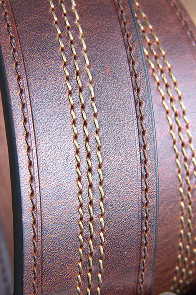 John Deere Men's 38MM Top-Grain Leather Belt Triple-Stitched Durable Brown Belt