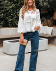 Floral Lace-Up V-Neck Babydoll Blouse