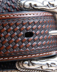 40" Roper Mens Basketweave Top Grain Leather Belt Bark Design 1 1/2" Wide Brown
