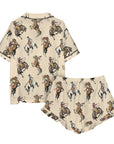 Baha Ranch Vintage Cowgirl Satin Ruffle Western Pajama Set