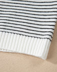 Stripe Contrast Trim Cap Sleeve Button-Up Cardigan