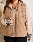 Plus Size Quilted Corduroy Snap Button Vest Jacket