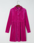 Velvet Ruffle Buttoned Long Sleeve Dress